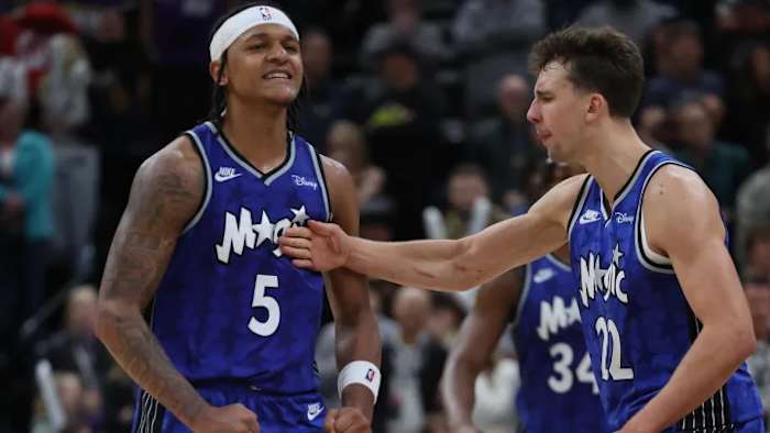 Paolo Banchero (5) and Franz Wagner (22) combined for 52 points against the Warriors.